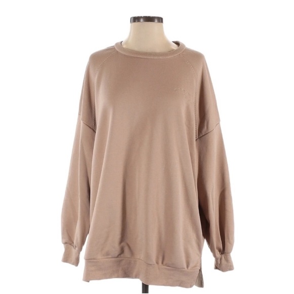 For Love and Lemons Alex Oversized crewneck Pullover Sweatshirt Tan Embroidered - Picture 3 of 6